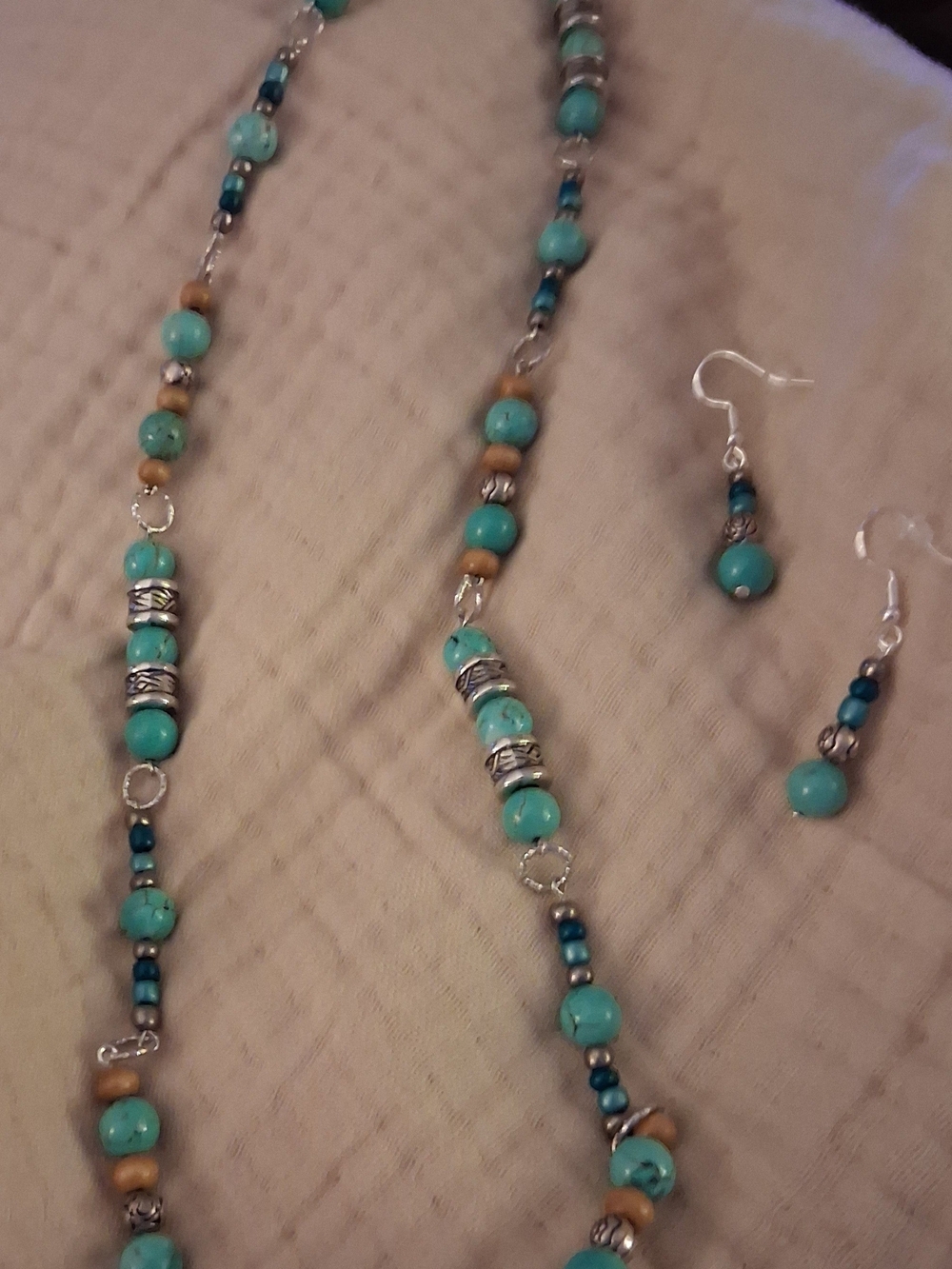 Hand Crafted Faux Turquoise Necklace and Earring Set - Southwest Women's Jewelry